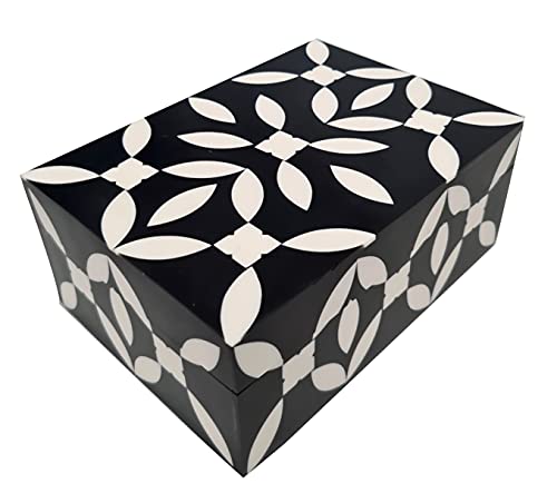Collectiblesbuy Handmade Natural Bone Inlay Decorative Jewelry & Storage Box Floral Design - Black & White #TOP5