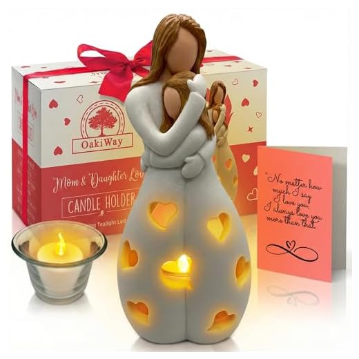 OakiWay Gifts for Mom from Daughter - Candle Holder Statue W/Flickering Led Candle - Birthday, Mothers Day, Daughters from Mothers Gifts, Mother of The Bride, Bday, (Light Brown)