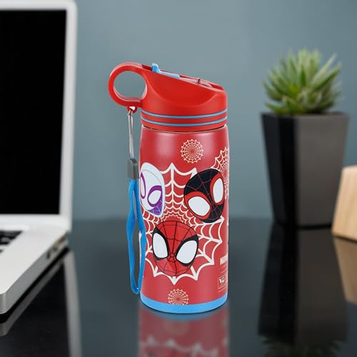 Image of Marvel Avengers Superhero Spiderman Stainless Steel SIngle Wall Sipper Water Bottle For Unisex Kids School And Travelling | 500 Ml | RED | AZ2061 (Power Of Three)
