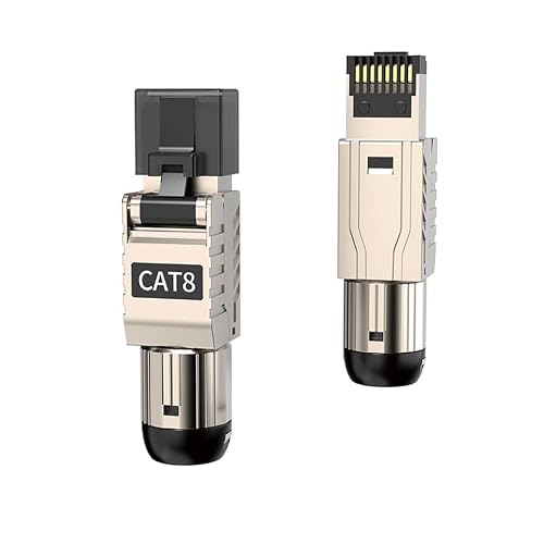 Image of ZOERAX 2-Pack Cat 8 RJ45 Connector Tool Free, Cat8 Field Termination Plug Shielded RJ45 Modular Plugs for 2000MHz 2GHz 40G Double Shielded Solid LAN Cable 22AWG-24AWG