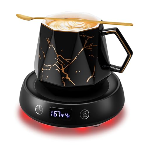 Image of Coffee Mug Warmer Set for Desk 1-9H Timer Electric Heated Cup Candle Warmer | Marbling Mug Tea Beverage Coffee Warmer for Office Home, 3 Temperature Control 1-9H Delay Start Timer Shut Off, Gifts for Men