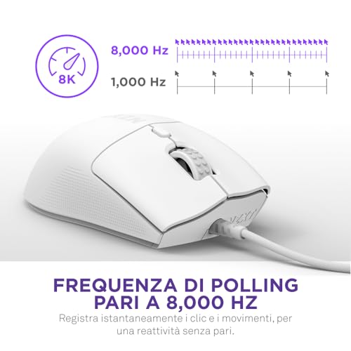 Lift 2 Ergo | Mouse gaming con cavo leggero ed ergonomico | Design leggero 61 g | Polling rate 8K | Switch ottici | Sensore ottico 26K DPI | Piedini 100% PTFE | Bianco - Mouse gaming - Immagine 2