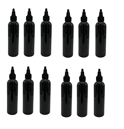 Natural Farms 4 oz Black Cosmo Plastic Bottles -12 Pack Empty Bottle Refillable - BPA Free - Essential Oils - Aromatherapy | Black Twist Top Cap - Made in the USA