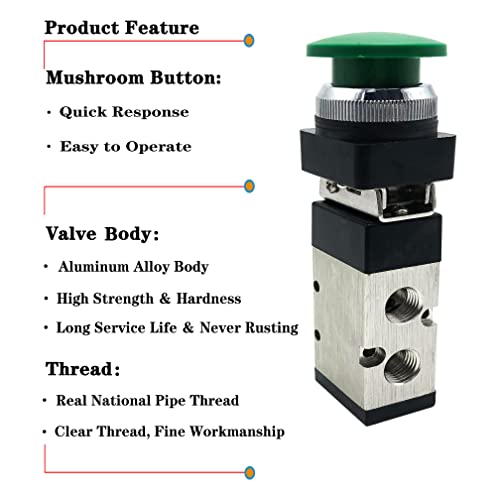 Goodparts 1/4 Npt Automatic Reset Type Push Button 5 Way 2 Position Pneumatic Control Mechanical Valve thumb #5