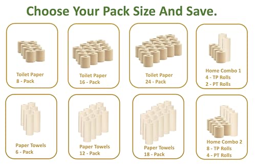 Purafide 100% Bamboo Paper Towels, Tree-Free, Chemical-Free, Lint-Free, Durable, Absorbent, Select-a-Size 2-Ply, 90 Sheets Per Roll. (PT 6 Rolls)