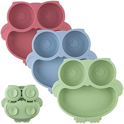 Baby Teller Silikon 3 Pack, Kleinkind Teller Silikon Rutschfest Geteilte Babyteller Saugen für Kinder Kleinkind Selbst Füttern, Geschirrspüler und Mikrowelle Safe Cover