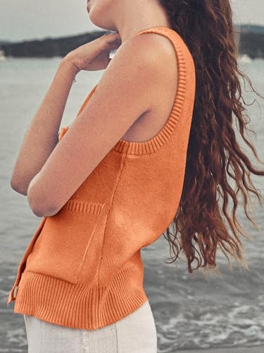 Image of Yousify Womens Sweater Vest Summer Ribbed Tank Tops Sleeveless Button Down Shirts Scoop Neck Top for Women