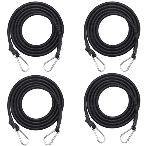 Bungee Cords with Carabiner Clips, 4PCS Black Bungee Ropes 40Inch Heavy Duty Elastic Rope Cord Multi-Purpose Elastic Bungee Straps for Motorcycle Car Trunks Bicycle Securing