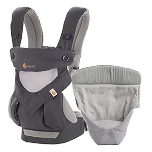 Ergobaby Babytrage 360 Cool Air Carbon Grey inkl. Neugeboreneneinsatz, 4in1 Baby Tragehilfe Rückentrage Bauchtrage