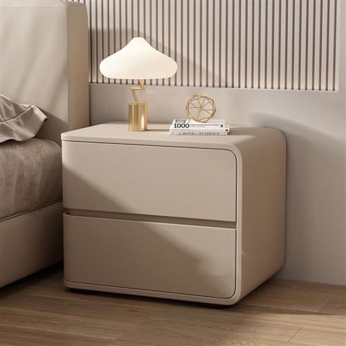 HJYBFA Mesitas de Noche Modernas 2 cajones, Funda de Microfibra de Cuero, para Dormitorio, Sala de Estar, Mesa Auxiliar (Caqui, 40 cm/15,7 Pulgadas, Derecha)