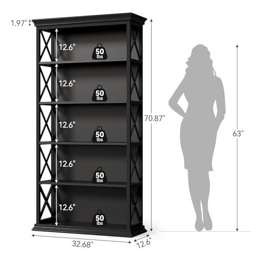 Little Tree 6-Tier Bookcase, 71 Inches Industrial Bookshelves, Floor Standing Display Storage Shelves Tall Bookcase for Home Office, Living Room, Bed Room - Thumbnail 3