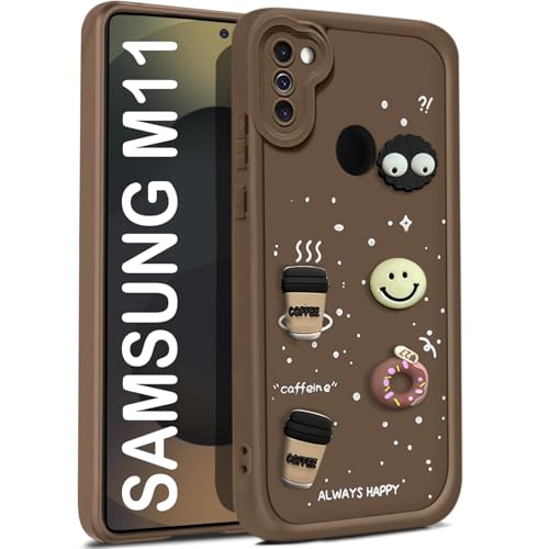 Image of TRUEUPGRADE Coffee Case for Samsung M11 | Cute 3D Cartoon Ball Design | Soft Silicone Back Cover for Samsung M11 | Full Body & Camera Protection | Brown