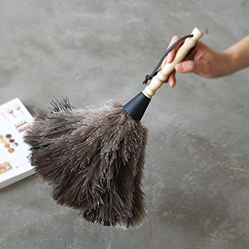 Ostrich Feather Duster for Car Duster Interior/Exterior Cleaner and Blinds Kitchen Keyboard Office with Wooden handle