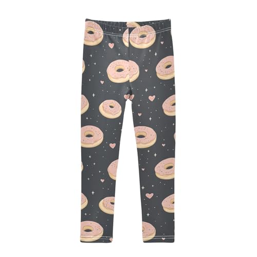 Wusikd Doughnuts Girls' Leggings Toddler Doodles Pink Hearts Kids Yoga Pants Dance Active Tights 4T