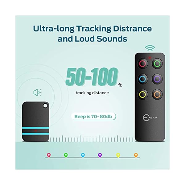 Key-Finder-Esky-80dB-RF-Item-Locator-with-100ft-Working-Range-Wireless-Wallet-Tracker-with-1-Transmitter-and-6-Receivers-for-Finding-Key-Remote-Pet-and-Wallet-Batteries-Included-Black Key-Finder-Esky-80dB-RF-Item-Locator-with-100ft-Working-Range-Wireless-Wallet-Tracker-with-1-Transmitter-and-6-Receivers-for-Finding-Key-Remote-Pet-and-Wallet-Batteries-Included-Black