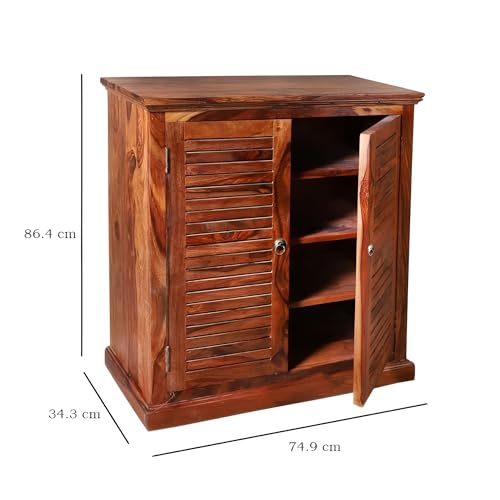 Image of Solid Sheesham Wood Multipurpose Shoe Rack | Cabinet for Living Room | Bedroom | Hall | Entryway | Home Furniture (Honey Finish)