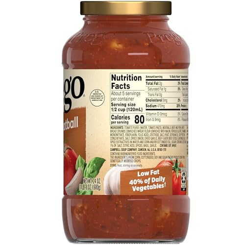 Image of Prego Mini-Meatball Pasta Sauce, Great Tomato Sauce for Pasta, 24 Ounce Jar (Pack of 12)