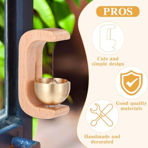Hshenjhu Türklingeldekoration Holz Windspiel, Magnetisches TüRglocke Ohne Bohren, Selbstklebendes C FöRmiges Windspiel mit Messingglocke, Dopamin Magnetische Türklingel für Tür, Geschäft, Café