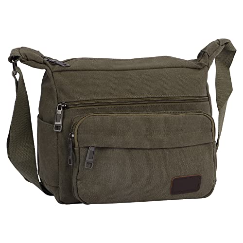 NiCoLa Bolsas de hombro de lona para hombre, bolsas cruzadas medianas con múltiples bolsillos, bolsa de hombro para trabajar perros, pasear en bicicleta, uso diario, Verde militar, 29 * 10 * 23cm