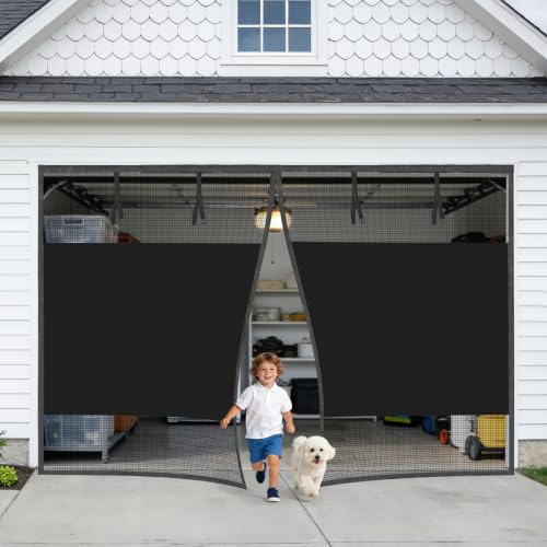Oiyeefo Garage Door Screen 1 Car 8x7 Ft, Privacy Magnetic Closure Garage Net Screen for Garage & Patio, Keep Tiny Animals Out & Pet Friendly, 20 Mins Quick Install for Home Gym, Porch, Balcony(Black)
