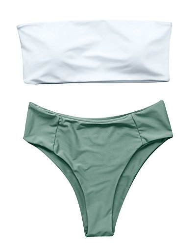 OMKAGI Women's 2 Pieces Bandeau Bikini Swimsuits Off Shoulder High Waist Bathing Suit