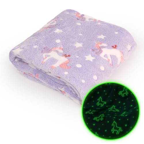 Wanapix Manta Luminosa Brilla En La Oscuridad Suave Y Acogedora Para Niñas Y Niños Manta Morada Apta Lavadora 150x125 Cm