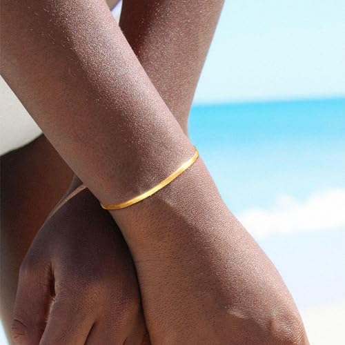 Bracelet for Women - Dainty Stack Bracelets Trendy Adjustable 14K Gold Plated Thin Paperclip Bead Box Satellite Figaro Cuban Link Chain Bracelet Set for Women Waterproof Jewelry Gift