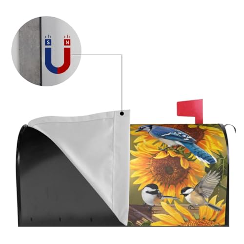 Image of Spring Flowers and Cardinal Bird Mailbox Cover Magnetic Country Sunflower Floral and Birds Waterproof Mailbox Wraps Post Letter Box Decor 21x18 in