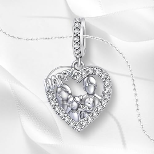Image of ARTCHARM Wish a Happy family Charm Happy Home Charm 925 Sterling Silver with Zircon fit Bracelets Charms,Christmas Valentine Mother's Day Gift for Women