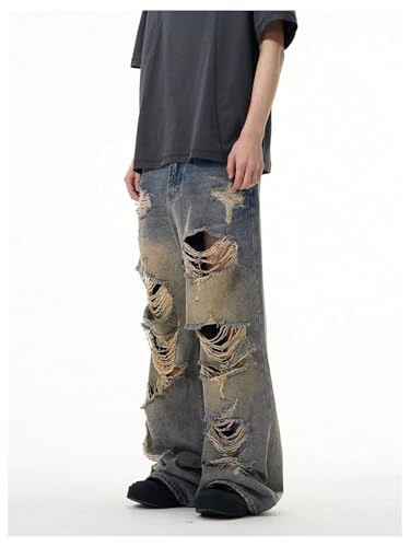 Verdusa Men's Hip Hop Ripped Distressed Jeans Straight Leg Vintage Washed Denim Pants Streetwear3