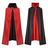 Capa de Vampiro, Vampiro Cuello Capa, Capa Reversible Negro Rojo, Capa Dracula, Vampiro Traje, Disfraces de Vampiros para Adultos Niños Fiesta de Halloween Cosplay, 140cm