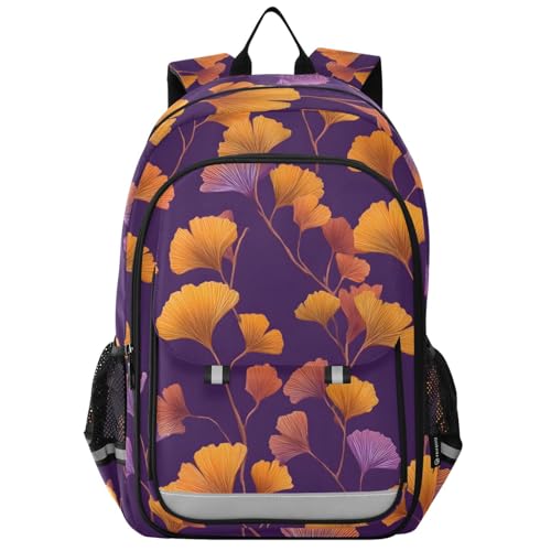 senya Golden Ginkgo Leaves Backpack Water-Resistant Bag Lightweight Bookbags with Reflective Strip