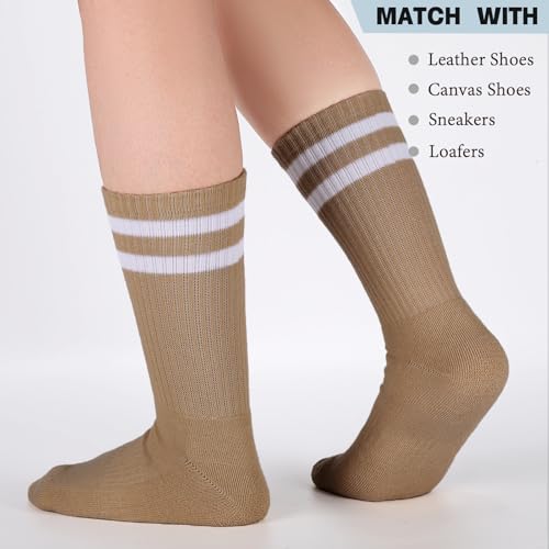 Image of Ultrafun 5 Pairs Striped Crew Socks Cotton Cushioned Athletic Sports Running Socks for Men Women Teens