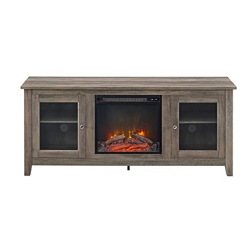image for Walker Edison Rustic Wood and Glass Fireplace Stand for TV's up to 64