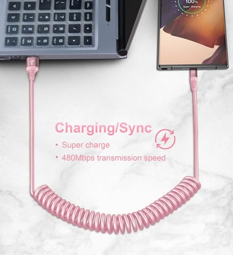 Image of Coiled USB A to USB C Cable for Car [2-Pack, 6ft], USB Type C Cable Fast