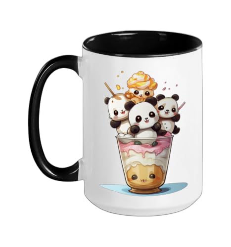 Ice Cream Panda Bear Delicious Teddy Bear Icecream Sundae Ceramic Mug, Black/White, 15oz