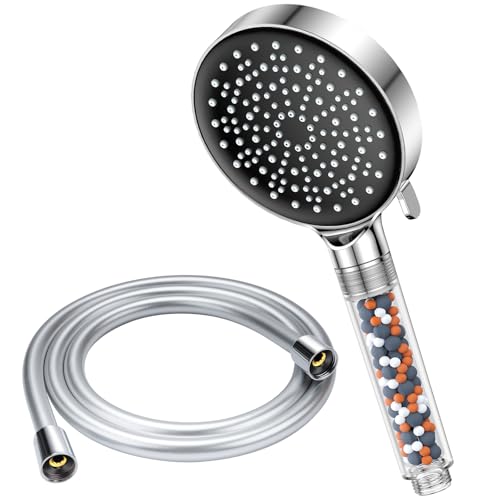 YEAUPE Shower Head and Hose with Filter - High Pressure Shower Head with 1.5M Hose Powerful Flow Showerheads for Low Pressure Hard Water Filter Shower Hose and Head Water Saving Shower Head 6 Modes
