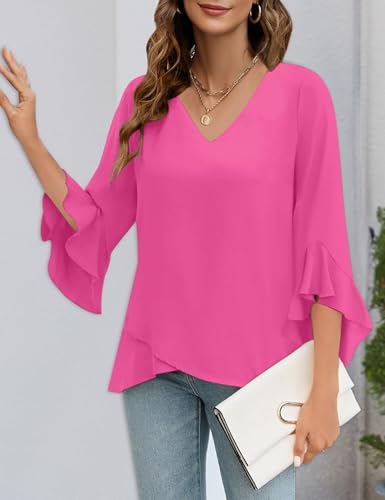 Relipop Womens Blouse Ruffle 3/4 Sleeve Tops V Neck Business Casual Blouses Shirts Spring Summer Outfits 20253