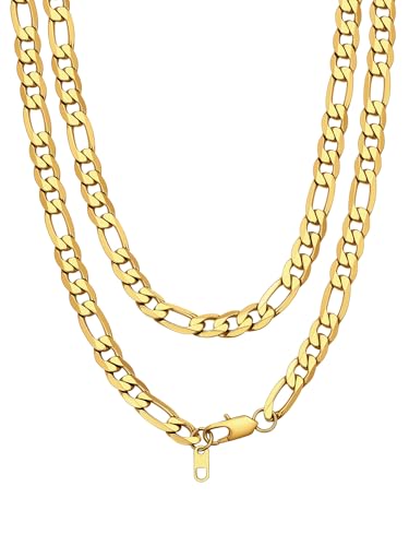 Bandmax Figaro Chain Necklaces for Men Women, Stainless Steel/Gold/Black 4MM/6MM/9MM Flat Link Chains Gift for Son Grandson Husband Father