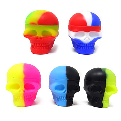 Honbay 5PCS Silicone Skull Shape Wax Containers Non-Stick Silicone Oil Storage Jar Mini Container for Multi Use Random Colors (3ml)