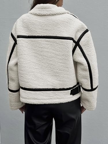 Tankaneo Womens Faux Fur Jackets Winter Trendy Sherpa Moto Leather Patchwork Zip Up Coat4