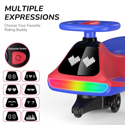 Image of Umatoll 12V Electric Wiggle Car for Kids, Birthday Gifts Toy for Age 3+ | LED Expression Display, 2 in 1 Electric & Manual Riding Modes, RGB Lights, Bluetooth, 2 Speeds, Rechargeable Battery