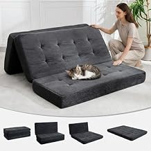 Folding Mattress, 6 Inch Thickness Tufted Folding Mattress with Corduroy Portable Twin Size Floor Guest Mat for Adults Full Size, Guest Bed Suitable for bedrooms, RVs, and Camping Black 39"x75"