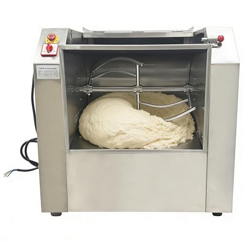 TECHTONGDA Commercial Dough Mixer All Stainless Steel Pizza Dough Mixer 110V Dough Blender Kneading Machine with 50 KG Kneading Capacity and 90 Degree Tilt for Schools Bakeries Restaurants Pizzerias
