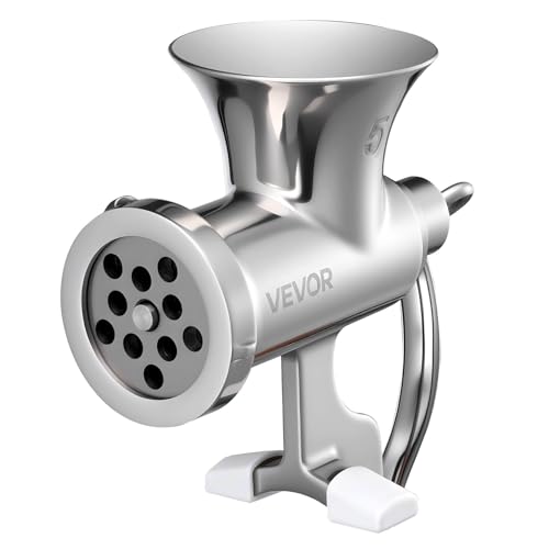VEVOR Manual Meat Grinder, 304 Stainless Steel Hand Crank Meat Mincer with Steel Table Clamp, Sausage Stuffer with 2 Cutting Plates & 4 Sausage Tubes, Food Grinder for Beef Chili Pork Kitchen Tabletop