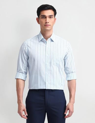 Image of Arrow Men Slim fit Cotton Striped Long Sleeves Cutaway Collar Shirt