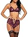 Avidlove Women Lingerie Lace Babydoll Bodysuit Bralette Bra and Panty Set Purple S