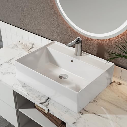 Sinber 24" x 17" x 6.3" White Rectangular Ceramic Countertop Bathroom Vanity Vessel Sink BVS2417A-OK