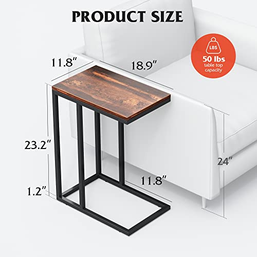 Wlive Side Table, C Shaped End Table For Couch, Sofa And Bed, Large Desktop C Table For Living Room, Bedroom, Retro Brown And Black #TOP2