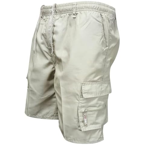 Men's Zipper Pockets Hiking Athletic Running Shorts, Multi Pocket Lightweight Quick Dry Elastic Waist Workout (Beige, M) Cover
